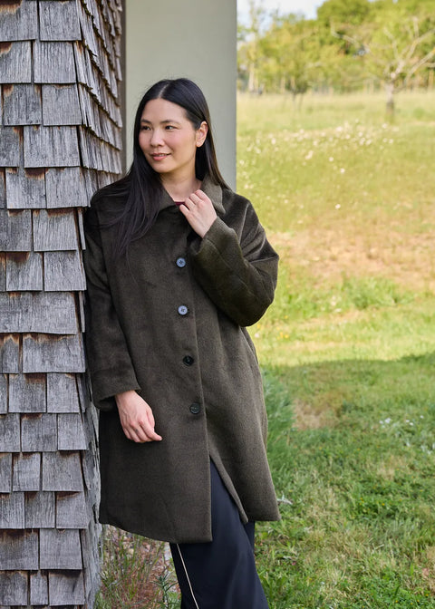 Dreams AA0539 Olive Alpaca Blend Drop Shoulder Collar Coat