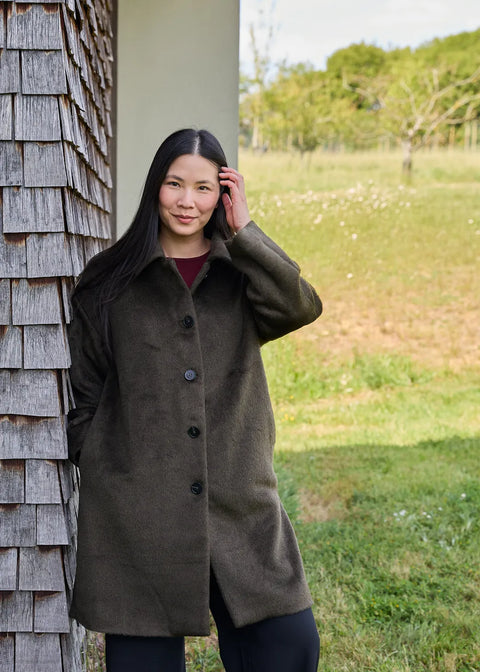 Dreams AA0539 Olive Alpaca Blend Drop Shoulder Collar Coat