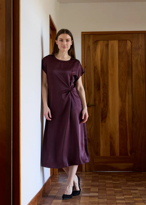 Dreams Womens AA0551 Merlot Textured Satin Twist Front Dress