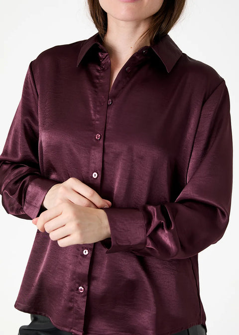 Dreams Womens AA0561 Merlot Textured Satin Button Through Shirt