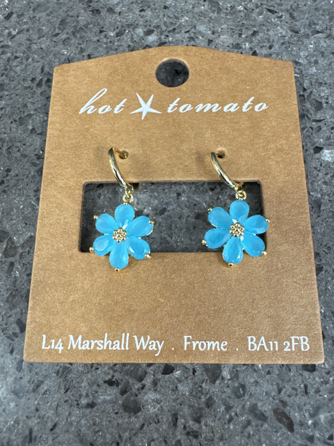 E - Clematis Drop Blue W/Mini Hoop - Brass W/18K Gold
