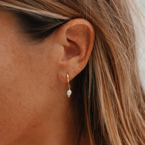 Pineapple Island ASRESSE001 Pearl Drop Huggie Hoop Earrings