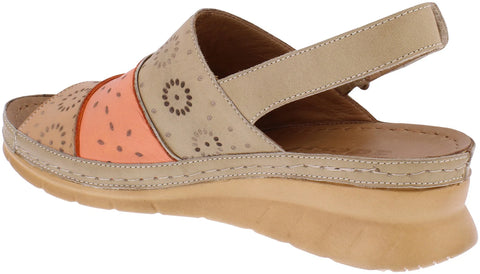 Adesso Aspen Orange Toffee Womens Leather Touch Fastening Heel Strap Sandals