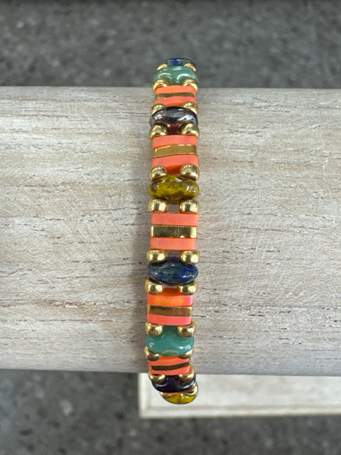 Hot Tomato Bracelet - Miyuki Bead Blend with extendable Chain - Stainless Steel/Satsuma