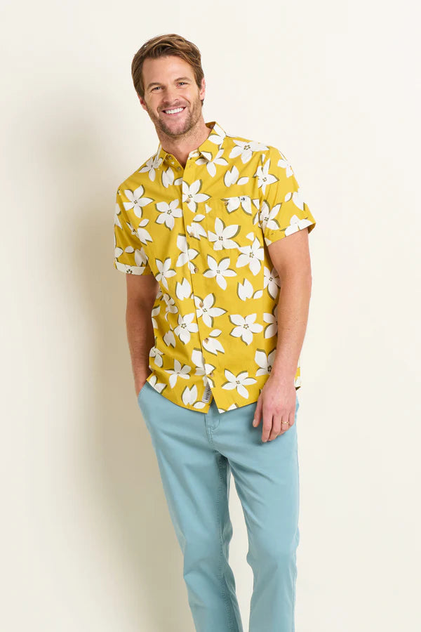 Brakeburn Mens Yellow Flower Short Sleeve Shirt