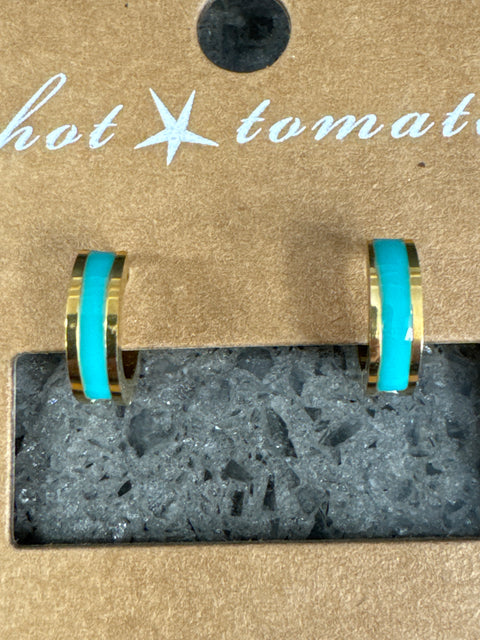 E - Mini Stripe Hoop - Turq - S.Steel W/18K Gold PVD
