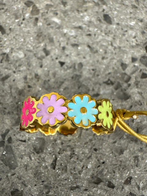 R - Flower Power - Multi Col - Adjust /  S.Steel W/18K Gold