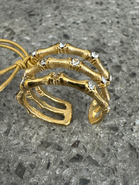 R - Bamboo & Crys - Adjust / S.Steel W/18K Gold PVD