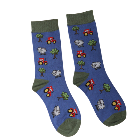 Jaspers Blue Funky Farmyard Mens Bamboo Socks - Soft, Cozy And Eco-Friendly Comfort For Every Step