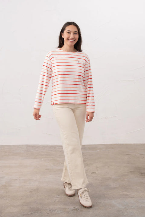 Lighthouse Causeway 11 Coral & Poppy Stripe Womens Long Sleeve Top