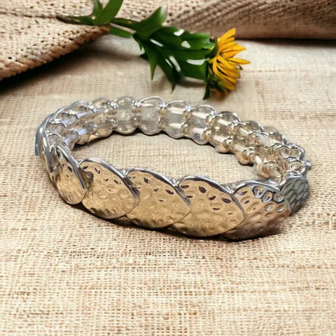 Jess and Lou BR192S Silver Overlapping Hearts on stretch Hypoallergenic and Nickel Free Bracelet