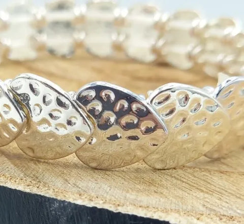 Jess and Lou BR192S Silver Overlapping Hearts on stretch Hypoallergenic and Nickel Free Bracelet