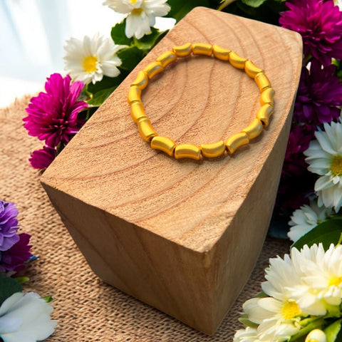 Matt Gold Coloured Tubes Stretch Bracelet - Hypoallergenic and Nickel Free by Jess and Lou BR218GM