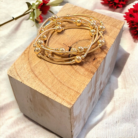 Jess And Lou Multi-Strand Gold Bracelet - Hypoallergenic, Elasticated Design, Nickel Free BR220Gld