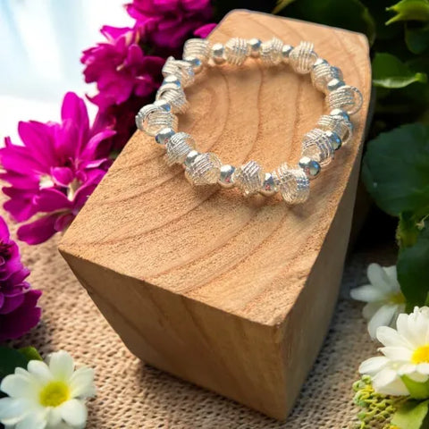 Jess and Lou BR235S Silver Stretch Bead Hypoallergenic & Nickel Free Bracelet