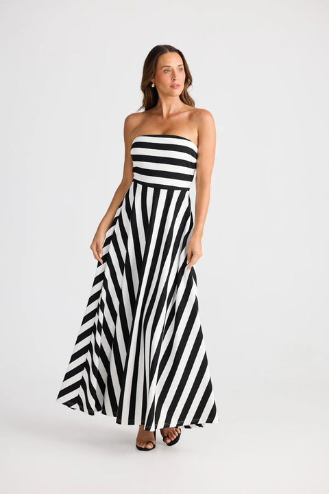 Brave + True Thandie Strapless Dress Black/White Stripe BT25453