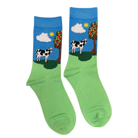 Jess And Lou Luxurious Green and Blue Funky Farmyard Bamboo Socks - Soft, Cozy And Eco-Friendly Comfort For Every Step
