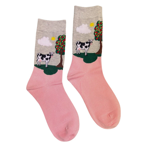 Jess And Lou Luxurious Pink and Grey Funky Farmyard Bamboo Socks - Soft, Cozy And Eco-Friendly Comfort For Every Step