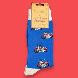 Jaspers Blue Motorcycle Mens Bamboo Socks - Soft, Cozy And Eco-Friendly Comfort For Every Step