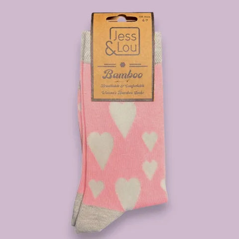 Jess And Lou Luxurious Pink Happy Hearts Bamboo Socks - Soft, Cozy And Eco-Friendly Comfort For Every Step