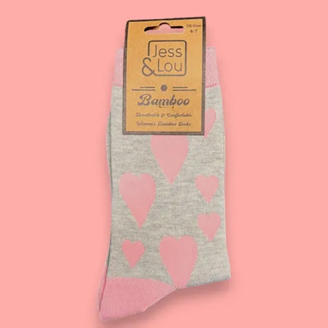 Jess And Lou Luxurious Grey Happy Hearts Bamboo Socks - Soft, Cozy And Eco-Friendly Comfort For Every Step