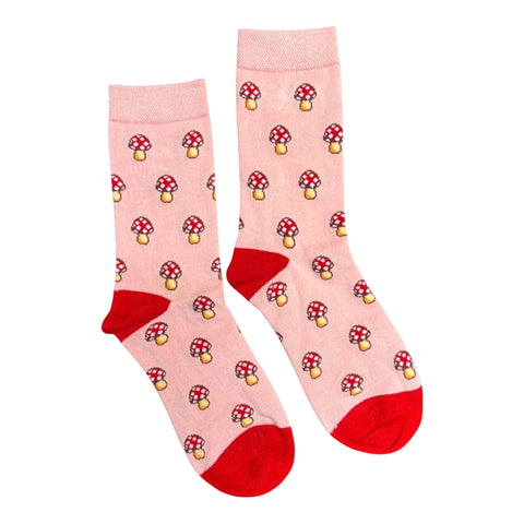 Jess And Lou Luxurious Pink Marvellous Mushrooms Bamboo Socks - Soft, Cozy And Eco-Friendly Comfort For Every Step