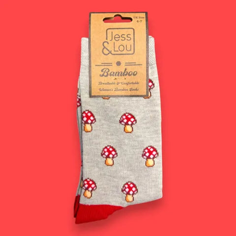 Jess And Lou Luxurious Grey Marvellous Mushrooms Bamboo Socks - Soft, Cozy And Eco-Friendly Comfort For Every Step