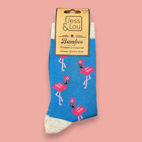Jess And Lou Luxurious Blue Fancy Flamingo Bamboo Socks - Soft, Cozy And Eco-Friendly Comfort For Every Step