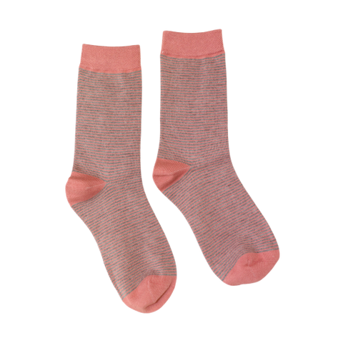 Jess And Lou Luxurious Pink and Grey Thin Stripe Bamboo Socks - Soft, Cozy And Eco-Friendly Comfort For Every Step