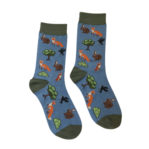 Jess And Lou Luxurious Cornflower Woodland Print  Bamboo Socks - Soft, Cozy And Eco-Friendly Comfort For Every Step