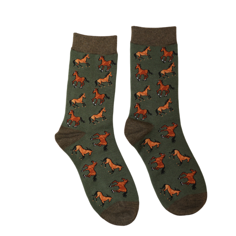 Jess And Lou Luxurious Green Happy Horses Bamboo Socks - Soft, Cozy And Eco-Friendly Comfort For Every Step