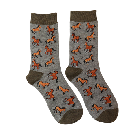 Jess And Lou Luxurious Grey Happy Horses Bamboo Socks - Soft, Cozy And Eco-Friendly Comfort For Every Step