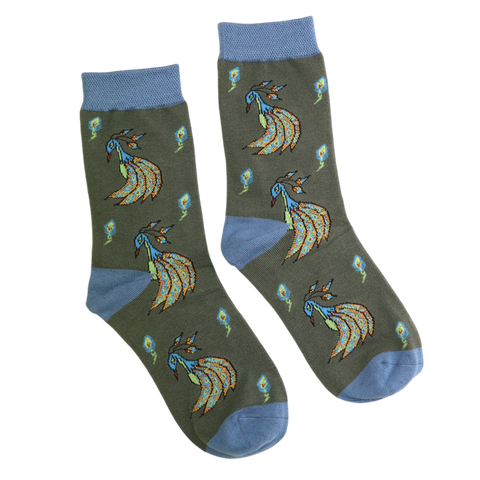 Jess And Lou Luxurious Green Pretty Peacock Bamboo Socks - Soft, Cozy And Eco-Friendly Comfort For Every Step