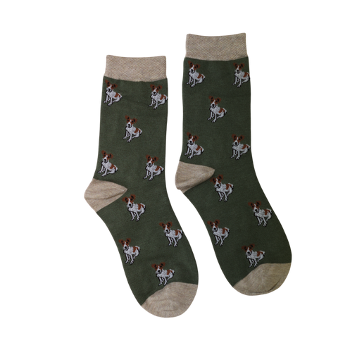 Jess And Lou Luxurious Army Green Tiny Terrier Bamboo Socks - Soft, Cozy And Eco-Friendly Comfort For Every Step