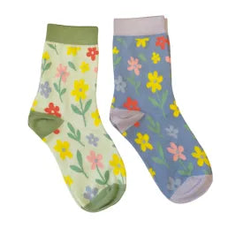 Jess And Lou Mint Green Dainty Daisy Print Bamboo Socks - Soft, Cozy And Eco-Friendly Comfort For Every Step