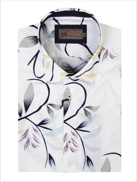 Mish Mash 2293 Bari White and Sage Mens Short Sleeve Shirt