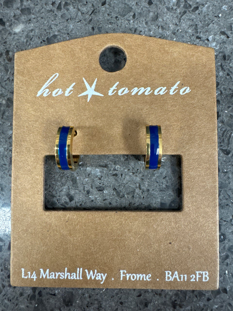 E - Mini Stripe Hoop - Navy - S.Steel W/18K Gold PVD