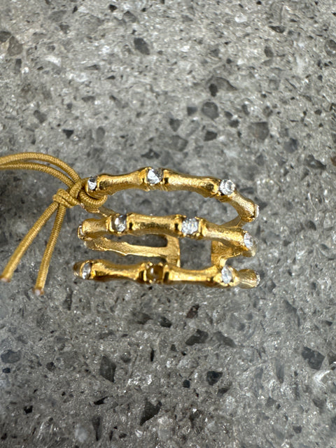 R - Bamboo & Crys - Adjust / S.Steel W/18K Gold PVD