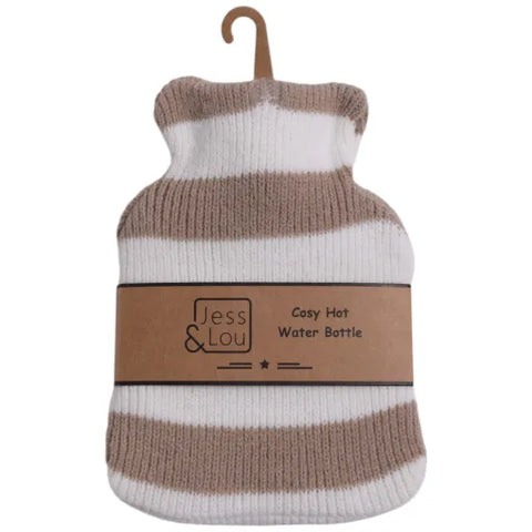 Jess And Lou Taupe & White Stripe Mini Hot Water Bottle