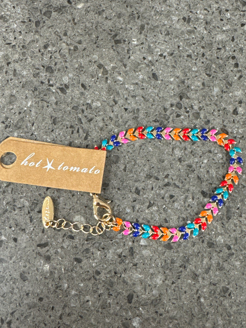 Hot Tomato Twin Leaf Enamel Chain Bracelet - Fiesta Palette/Gold