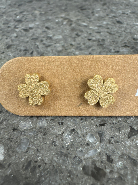 E - Lucky Clover Studs - Stainless Steel - 18K Gold