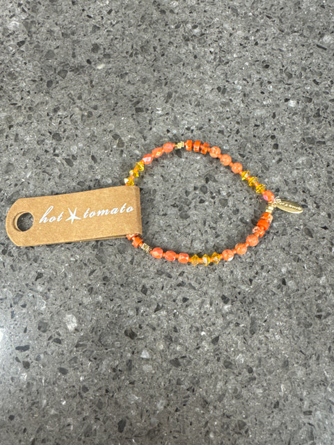 Hot Tomato Bracelet with Stone & Crystal String - Coral/Gold