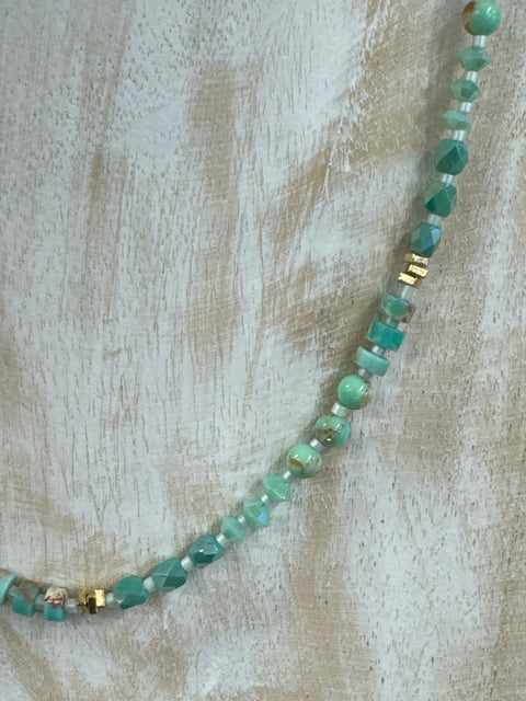 Hot Tomato Stone & Crystal String Necklace- Turquoise/Gold