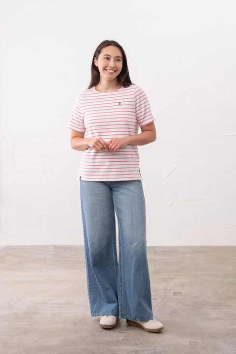 Lighthouse Causeway Pink Stripe Womens Tee Shirt