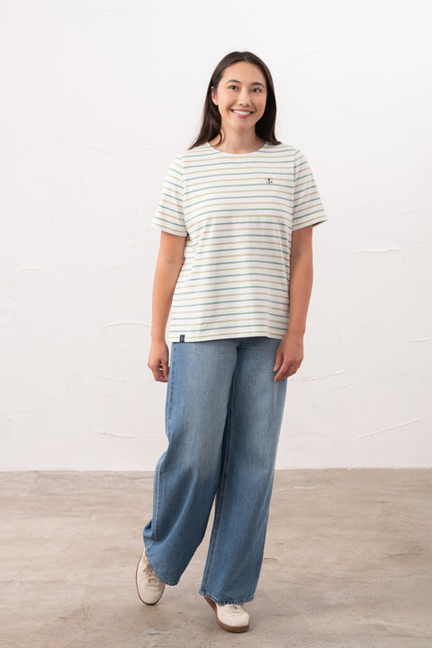 Lighthouse Causeway Mistel Green/Basil Stripe Womens Tee Shirt