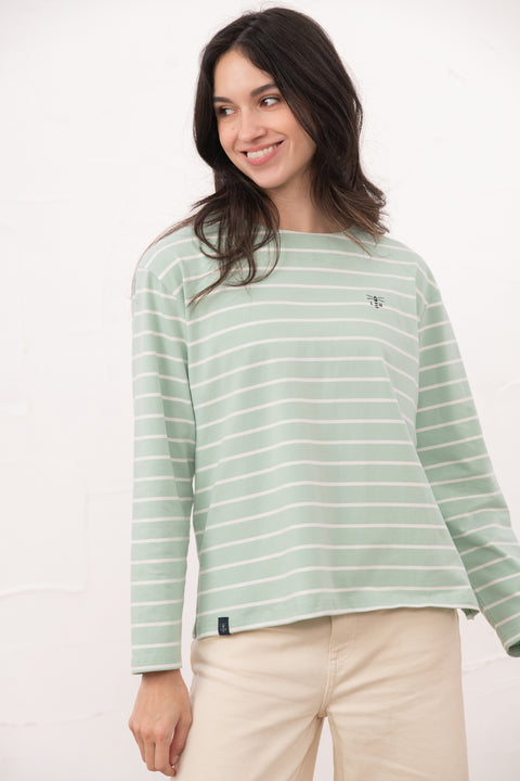 Lighthouse Causeway 11 Soft Pistachio Stripe Womens Long Sleeve Top