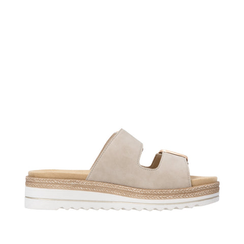 Remonte D0Q66-62 Beige Womens Leather Touch Fastening Platform Lip On Mules Sandals