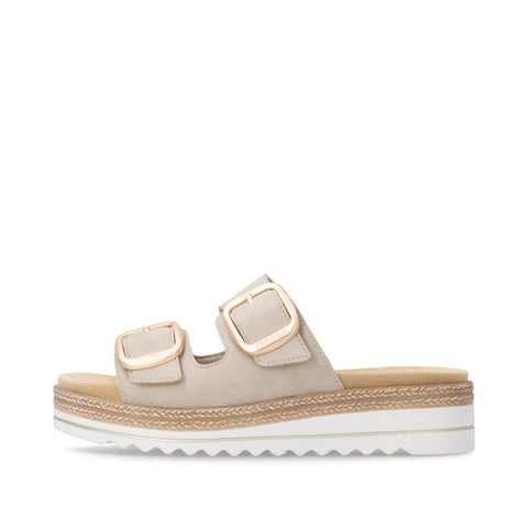 Remonte D0Q66-62 Beige Womens Leather Touch Fastening Platform Lip On Mules Sandals