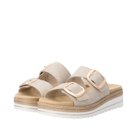 Remonte D0Q66-62 Beige Womens Leather Touch Fastening Platform Lip On Mules Sandals