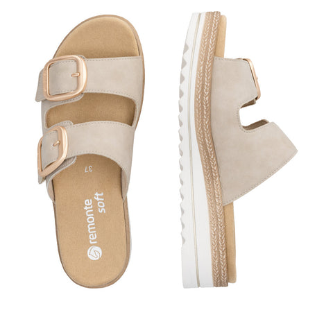 Remonte D0Q66-62 Beige Womens Leather Touch Fastening Platform Lip On Mules Sandals